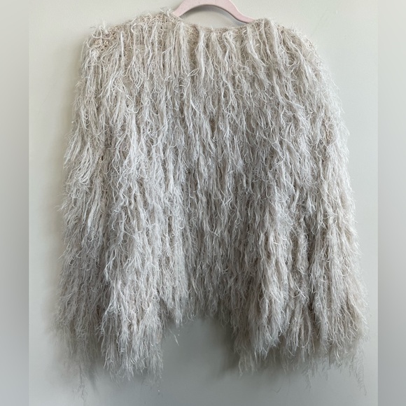 ASTR Cream Silver Sasha Furry Shag Fringe Sweater Cardigan Jacket New Years - Picture 9 of 10